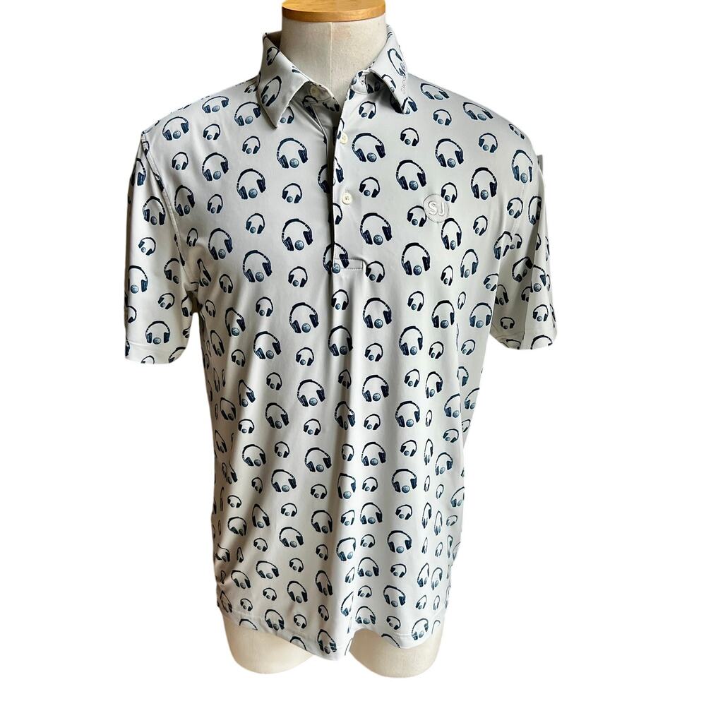 Swing Juice "Golf & Hip Hop" Polo Shirt – Cloud/Blue Headphone Print size M